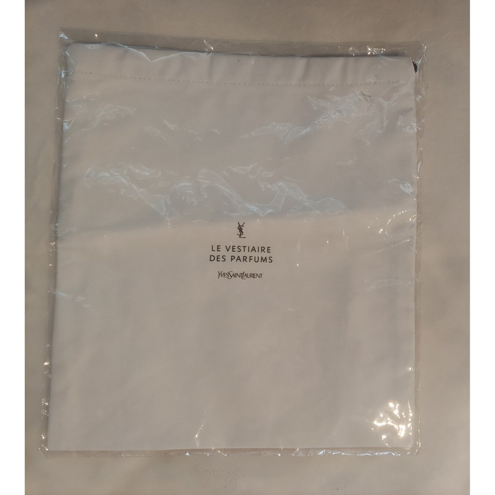 YSL Yves Saint Laurent White Drawstring Dust Bag Pouch Sealed NWT Tag Gun Flaw